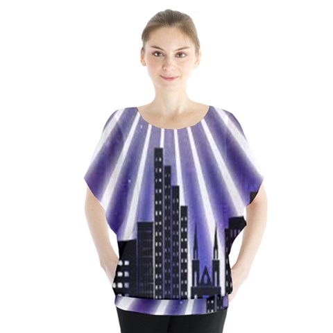 Superhero City Background Batwing Chiffon Blouse by artworkshop