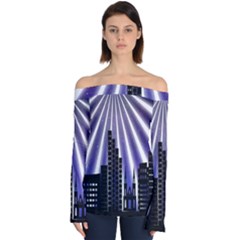 Superhero City Background Off Shoulder Long Sleeve Top by artworkshop