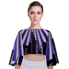 Superhero City Background Tie Back Butterfly Sleeve Chiffon Top by artworkshop