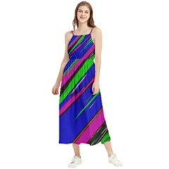 Diagonal Green Blue Purple And Black Abstract Art Boho Sleeveless Summer Dress by KorokStudios