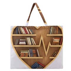 Bookshelf Heart Zipper Large Tote Bag