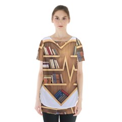 Bookshelf Heart Skirt Hem Sports Top by artworkshop