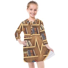 Bookshelf Heart Kids  Quarter Sleeve Shirt Dress by artworkshop