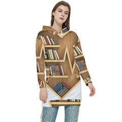 Bookshelf Heart Women s Long Oversized Pullover Hoodie by artworkshop