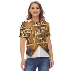 Bookshelf Heart Women s Short Sleeve Double Pocket Shirt