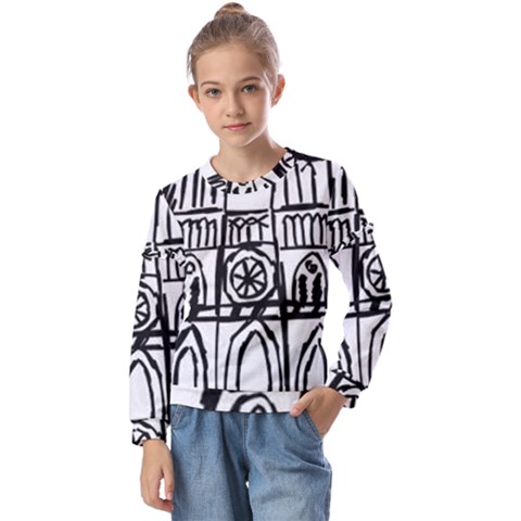 Gold Foil Notre Dame Kids  Long Sleeve Tee With Frill  by artworkshop