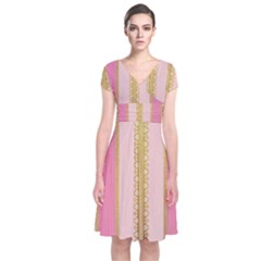 Lace Gold Euclidean Short Sleeve Front Wrap Dress by artworkshop