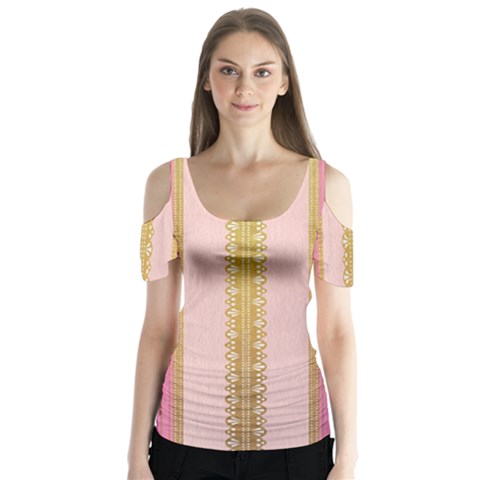 Lace Gold Euclidean Butterfly Sleeve Cutout Tee  by artworkshop