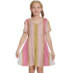 Lace Gold Euclidean Kids  Short Sleeve Tiered Mini Dress by artworkshop