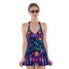 Pattern Nature Design Halter Dress Swimsuit 