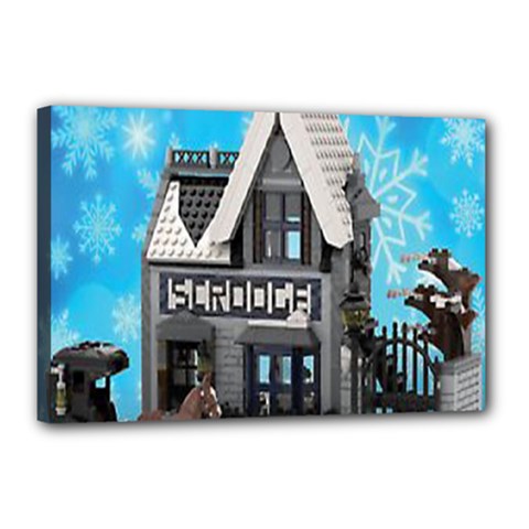 Winter Village Snow Brick Buildings Canvas 18  X 12  (stretched) by artworkshop