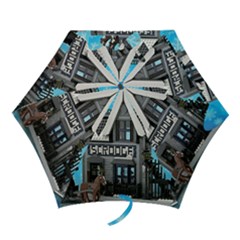 Winter Village Snow Brick Buildings Mini Folding Umbrellas by artworkshop