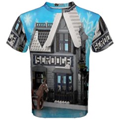 Winter Village Snow Brick Buildings Men s Cotton Tee by artworkshop