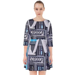 Winter Village Snow Brick Buildings Smock Dress by artworkshop