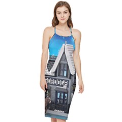 Winter Village Snow Brick Buildings Bodycon Cross Back Summer Dress by artworkshop