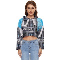 Winter Village Snow Brick Buildings Women s Lightweight Cropped Hoodie by artworkshop