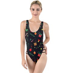 Christmas Pattern Texture Colorful Wallpaper High Leg Strappy Swimsuit