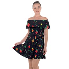 Christmas Pattern Texture Colorful Wallpaper Off Shoulder Velour Dress