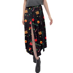 Christmas Pattern Texture Colorful Wallpaper Velour Split Maxi Skirt