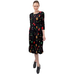 Christmas Pattern Texture Colorful Wallpaper Ruffle End Midi Chiffon Dress by Ravend