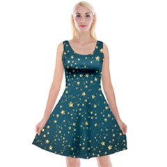 Star Golden Pattern Christmas Design White Gold Reversible Velvet Sleeveless Dress