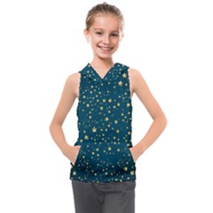 Star Golden Pattern Christmas Design White Gold Kids  Sleeveless Hoodie