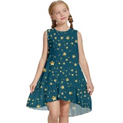 Star Golden Pattern Christmas Design White Gold Kids  Frill Swing Dress