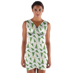 Christmas Tree Pattern Christmas Trees Wrap Front Bodycon Dress