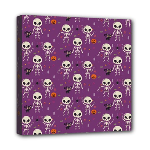 Background Halloween Pattern Pumpkin Skeleton Bat Mini Canvas 8  X 8  (stretched)