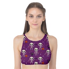 Background Halloween Pattern Pumpkin Skeleton Bat Tank Bikini Top by Ravend