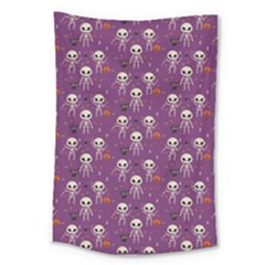 Background Halloween Pattern Pumpkin Skeleton Bat Large Tapestry