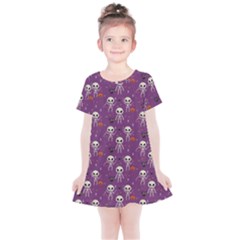 Background Halloween Pattern Pumpkin Skeleton Bat Kids  Simple Cotton Dress