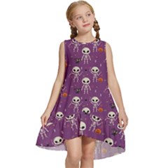 Background Halloween Pattern Pumpkin Skeleton Bat Kids  Frill Swing Dress