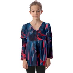 Art Polygon Geometric Design Pattern Colorful Kids  V Neck Casual Top by Ravend