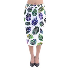 Leaves Watercolor Ornamental Decorative Design Velvet Midi Pencil Skirt