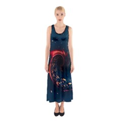 Fluid Swirl Spiral Twist Liquid Abstract Pattern Sleeveless Maxi Dress