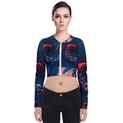 Fluid Swirl Spiral Twist Liquid Abstract Pattern Long Sleeve Zip Up Bomber Jacket