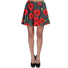 Background Poppies Flowers Seamless Ornamental Skater Skirt