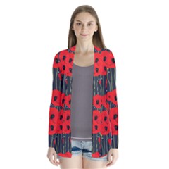 Background Poppies Flowers Seamless Ornamental Drape Collar Cardigan