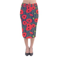 Background Poppies Flowers Seamless Ornamental Velvet Midi Pencil Skirt