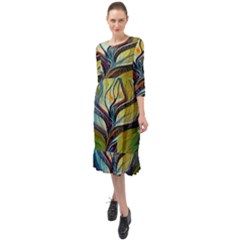 Tree Magical Colorful Abstract Metaphysical Ruffle End Midi Chiffon Dress by Ravend