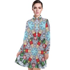 Geometric Symmetrical Symmetry Data Futuristic Long Sleeve Chiffon Shirt Dress by Ravend