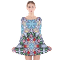 Geometric Symmetrical Symmetry Data Futuristic Long Sleeve Velvet Skater Dress