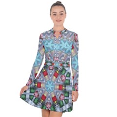 Geometric Symmetrical Symmetry Data Futuristic Long Sleeve Panel Dress