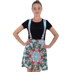 Geometric Symmetrical Symmetry Data Futuristic Velvet Suspender Skater Skirt