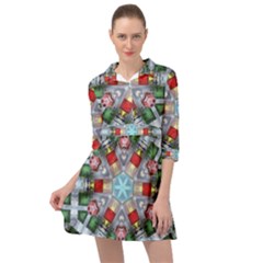 Geometric Symmetrical Symmetry Data Futuristic Mini Skater Shirt Dress