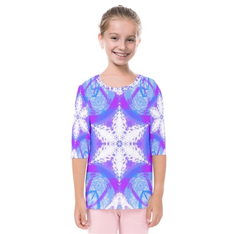 Snowflake Kaleidoscope Template Background Kids  Quarter Sleeve Raglan Tee by Ravend