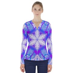 Snowflake Kaleidoscope Template Background V-neck Long Sleeve Top