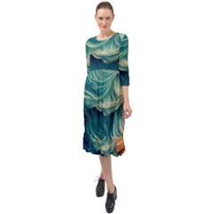 Art Pattern Artis Hands Illustration Ruffle End Midi Chiffon Dress by Ravend