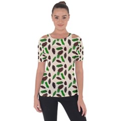 Background Ornamental Spruce Sample Shoulder Cut Out Short Sleeve Top